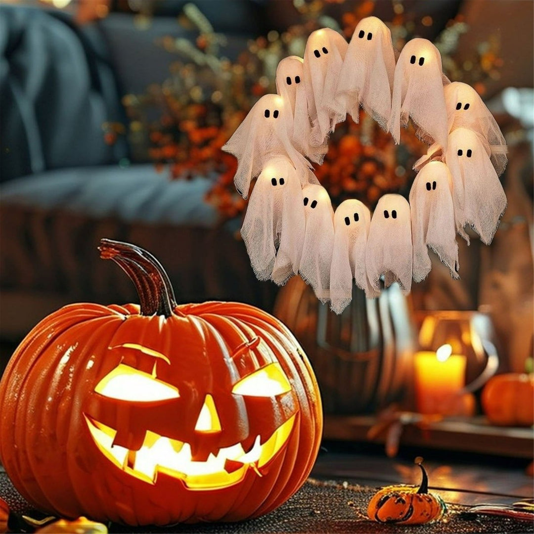 BowLift | SPOOKGLOW – LED Ghost Wreath with 12 Illuminated Spirits