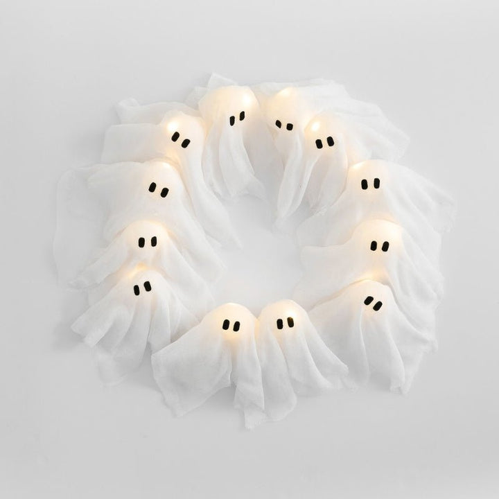BowLift | SPOOKGLOW – LED Ghost Wreath with 12 Illuminated Spirits
