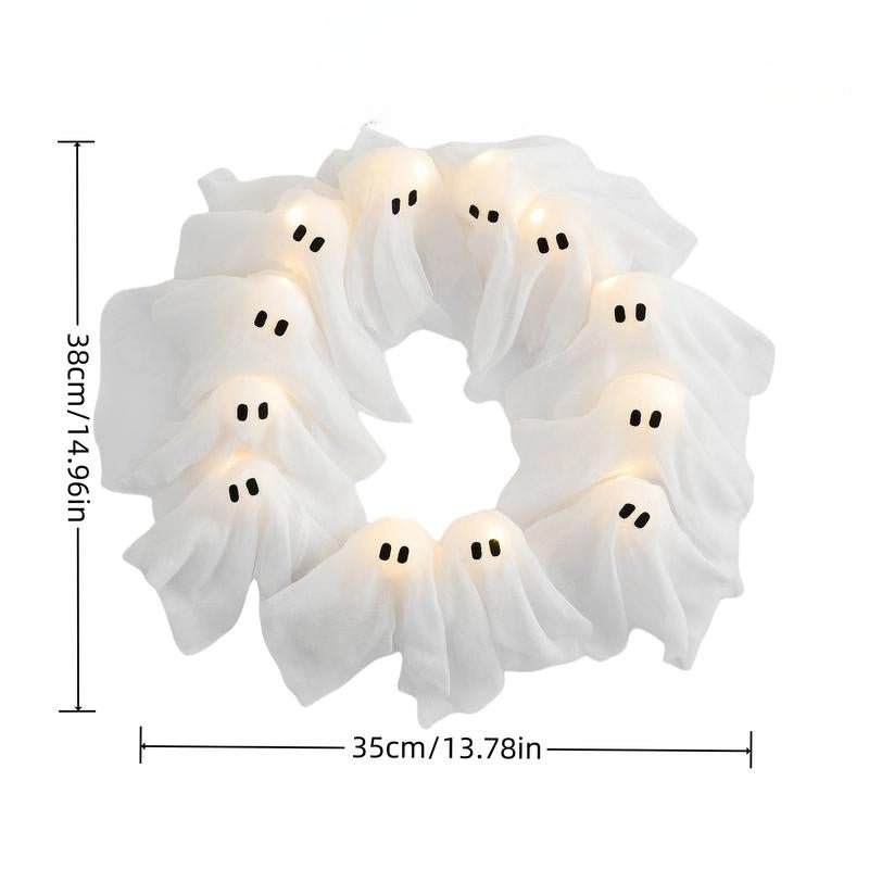 BowLift | SPOOKGLOW – LED Ghost Wreath with 12 Illuminated Spirits