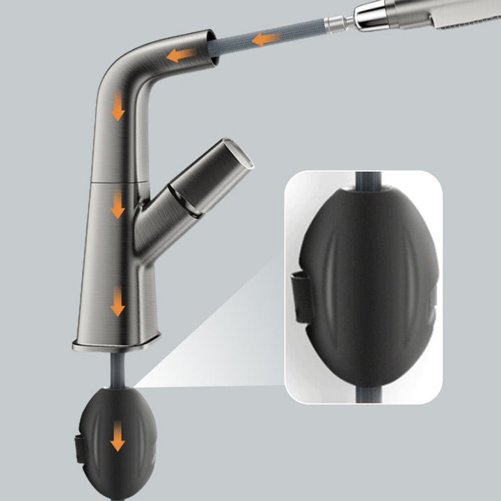BowLift | Modern Bathroom Basin Tap with Pull-Out Spray Head – 360° Swivel & Dual-Mode Water Flow