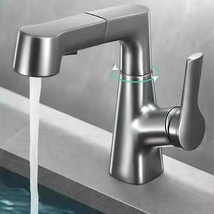 BowLift | Modern Bathroom Basin Tap with Pull-Out Spray Head – 360° Swivel & Dual-Mode Water Flow