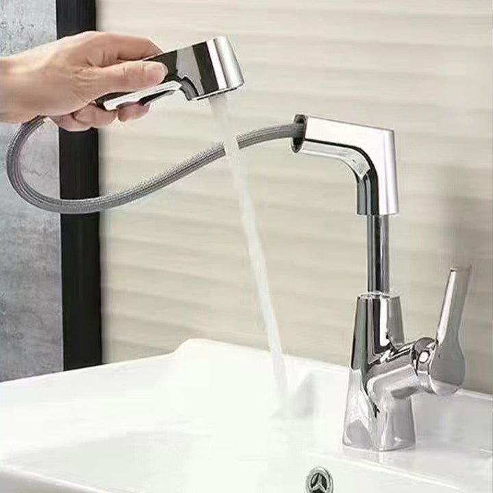 BowLift | Modern Bathroom Basin Tap with Pull-Out Spray Head – 360° Swivel & Dual-Mode Water Flow