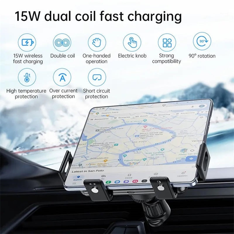 BowLift | Wireless car charger with two coils for phone mounting