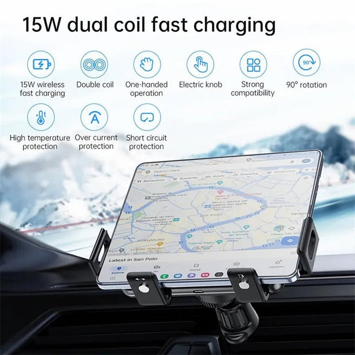 BowLift | Wireless car charger with two coils for phone mounting