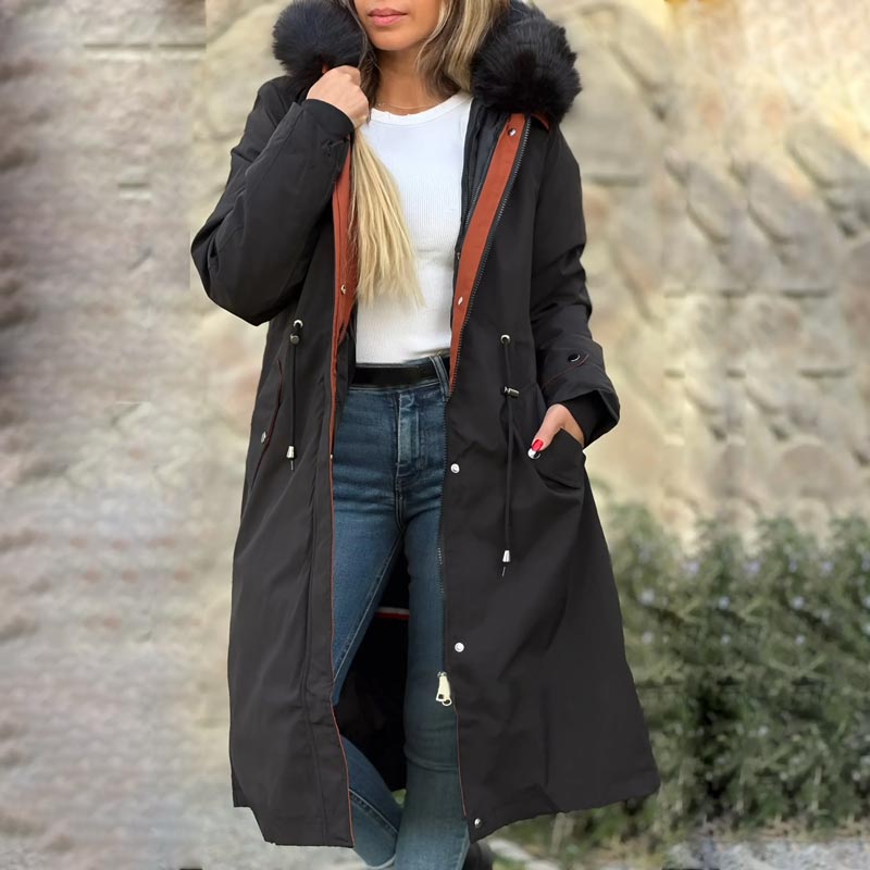 BowLift | Winter coat with hood and fur collar, casual parka for women