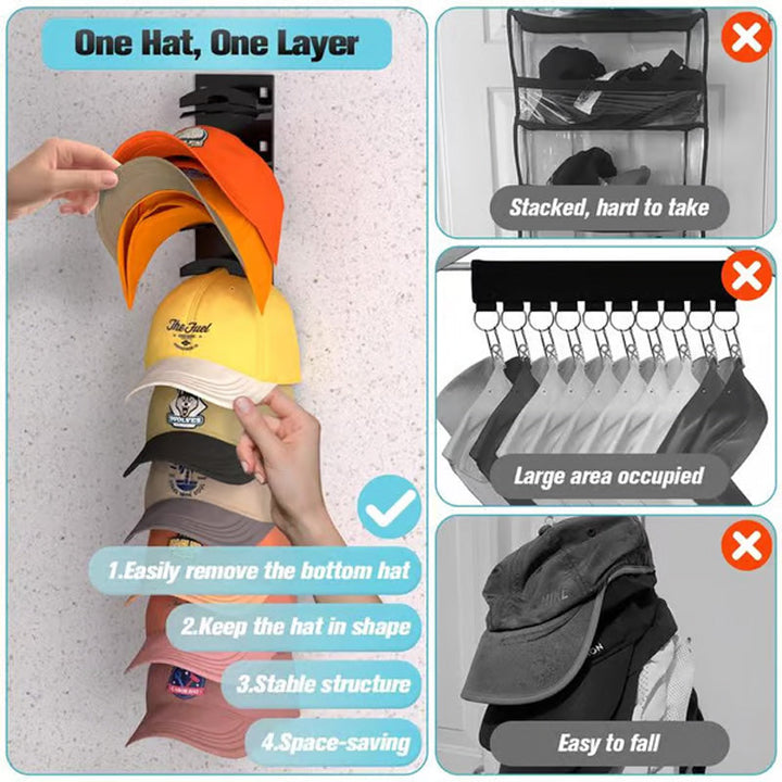 BowLift | Hat holder in multiple layers for baseball caps with 2 mounting options