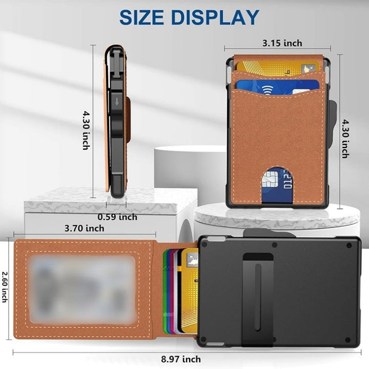 BowLift | Wallet for men - with pop-up aluminum case Minimal wallet with leather money clip with space for credit cards RFID blocking