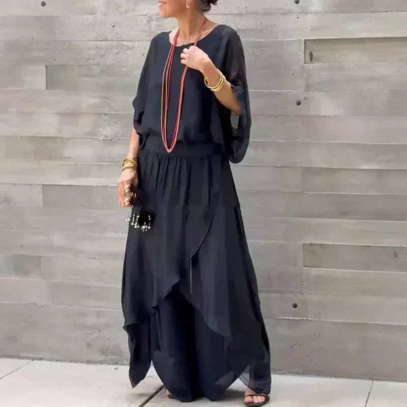 BowLift | 2-piece chiffon set with loose top and pants with wide split
