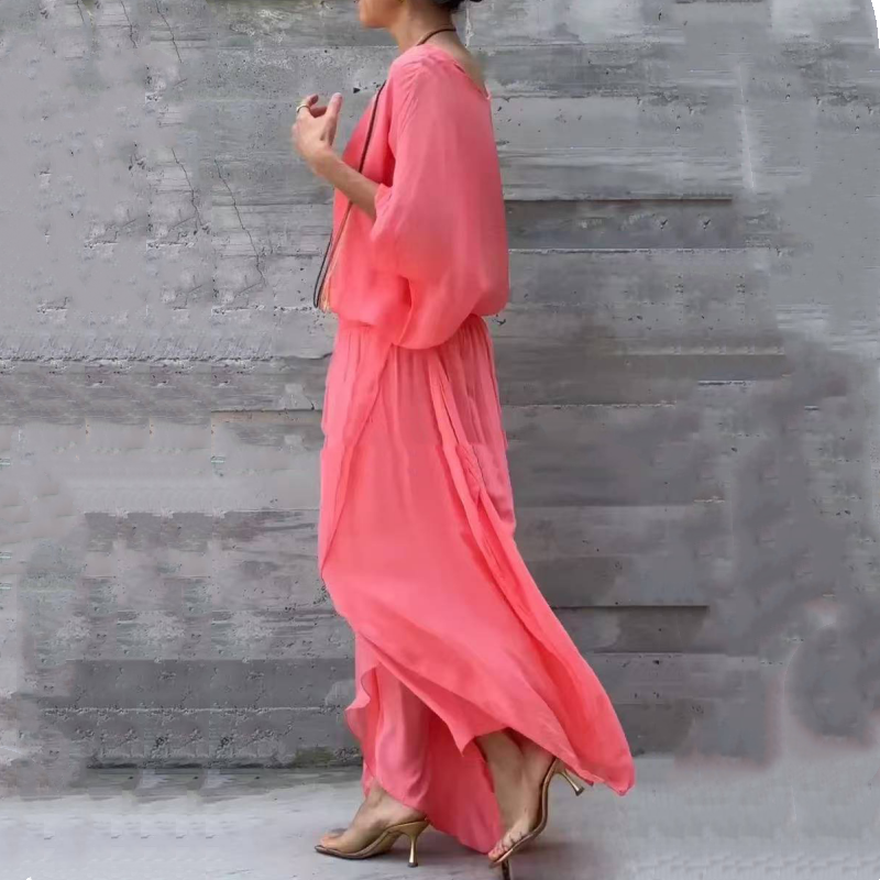 BowLift | 2-piece chiffon set with loose top and pants with wide split