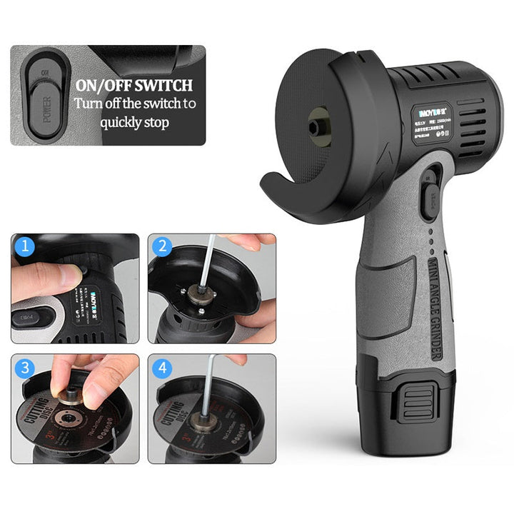 BowLift | 12V Mini Angle Grinder with Cutting Disc