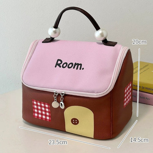 BowLift | Color block colored, house-shaped handheld cosmetic bag with large capacity