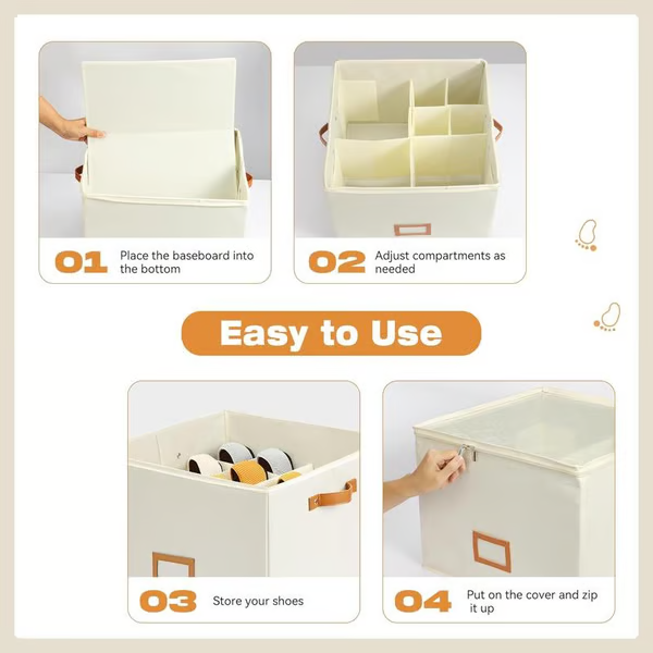 Foldable shoe box made of fabric with lid | Bowlift