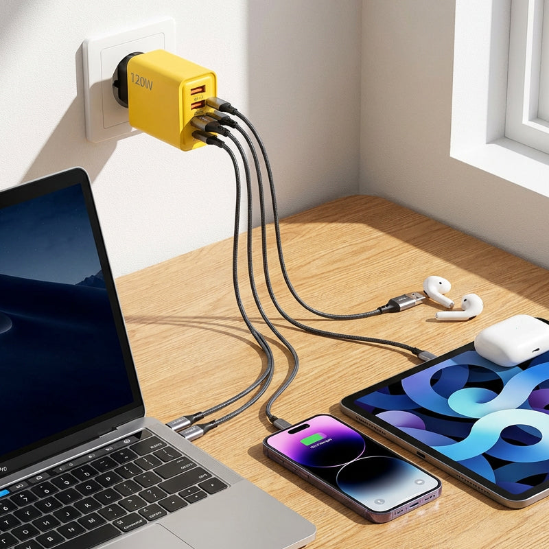120W USB fast charger with 4 ports | Bowlift