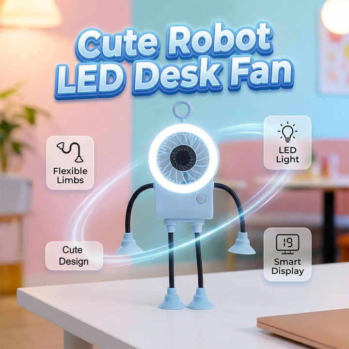 Flexible Robot Desk Fan with LED Light | Bowlift