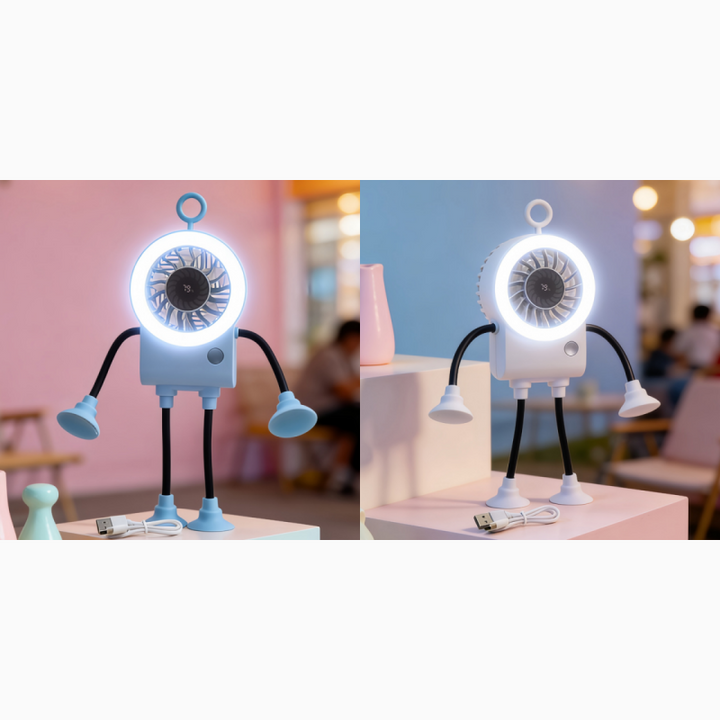 Flexible Robot Desk Fan with LED Light | Bowlift
