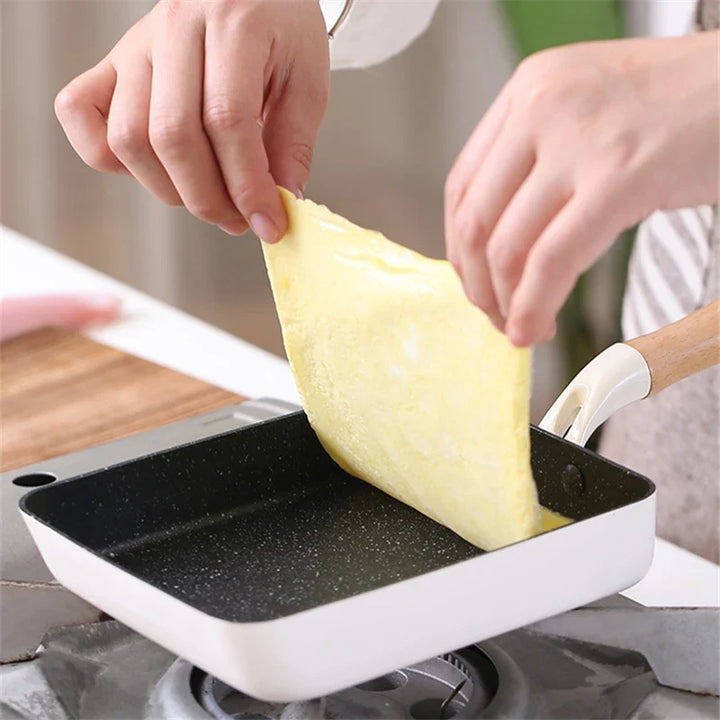 Square Maifan Stone Non Stick Frying Pan with Wooden Handle Cookware | Bowlift