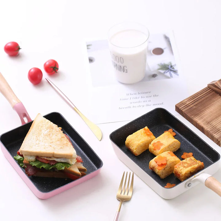 Square Maifan Stone Non Stick Frying Pan with Wooden Handle Cookware | Bowlift