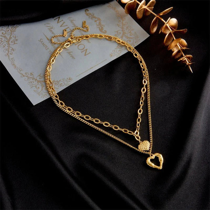 BowLift | Stacked Golden Heart Contrast Necklaces