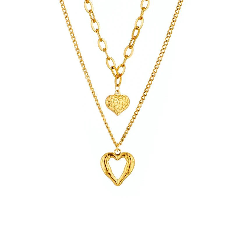 BowLift | Stacked Golden Heart Contrast Necklaces