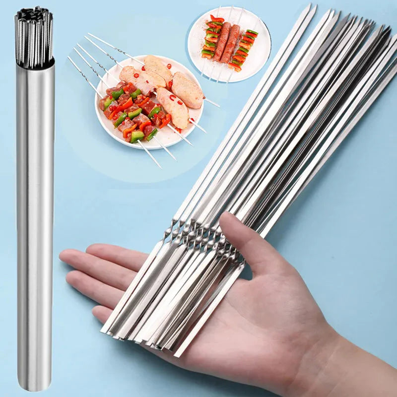 Stainless Steel Barbecue Skewer Reusable BBQ Skewers Iron Stick | Bowlift