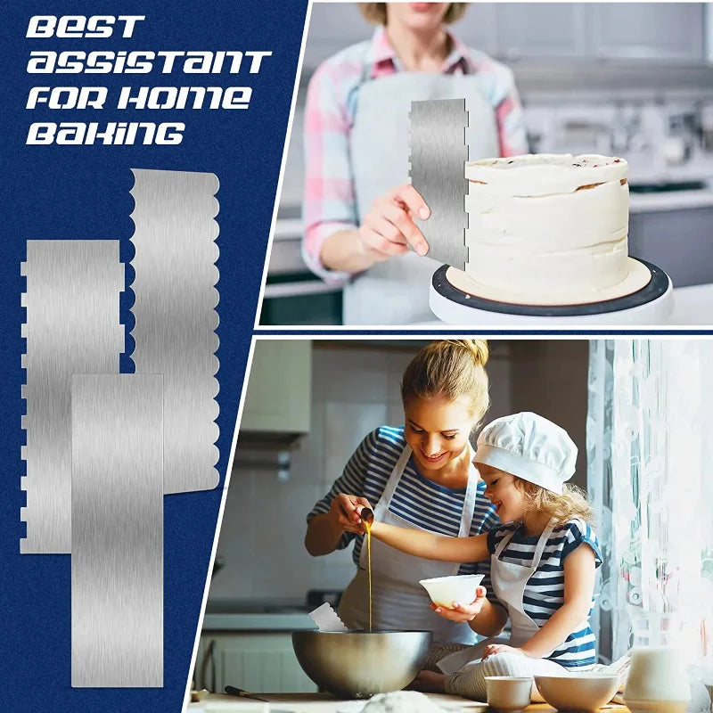 Stainless Steel Cake Scraper Double-Sided Patterned Pastry Decorating | Bowlift