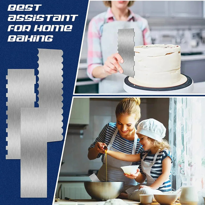 Stainless Steel Cake Scraper Double-Sided Patterned Pastry Decorating | Bowlift