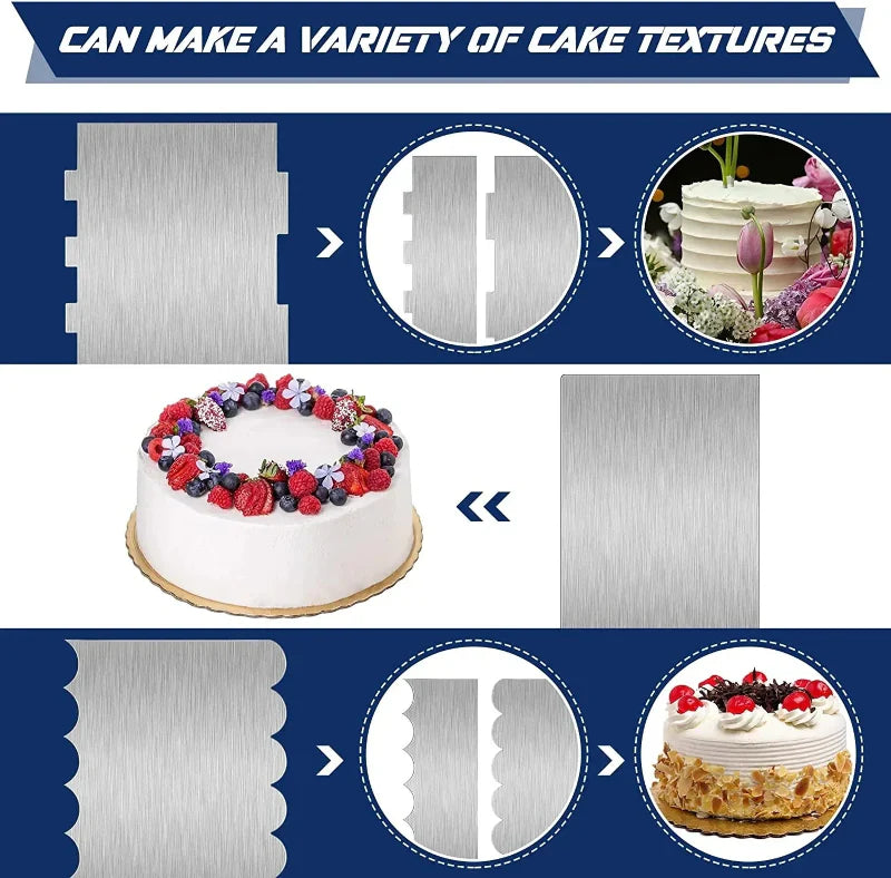 Stainless Steel Cake Scraper Double-Sided Patterned Pastry Decorating | Bowlift