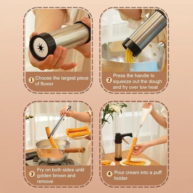 Stainless Steel Churro Maker Cookie Press and Cake Decorating Tool | Bowlift