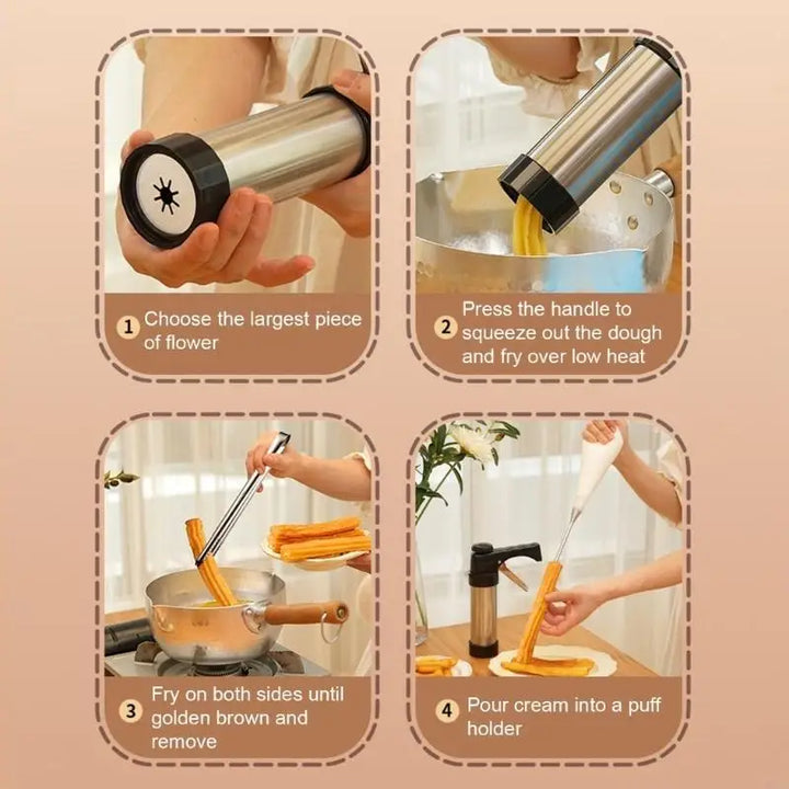 Stainless Steel Churro Maker Cookie Press and Cake Decorating Tool | Bowlift