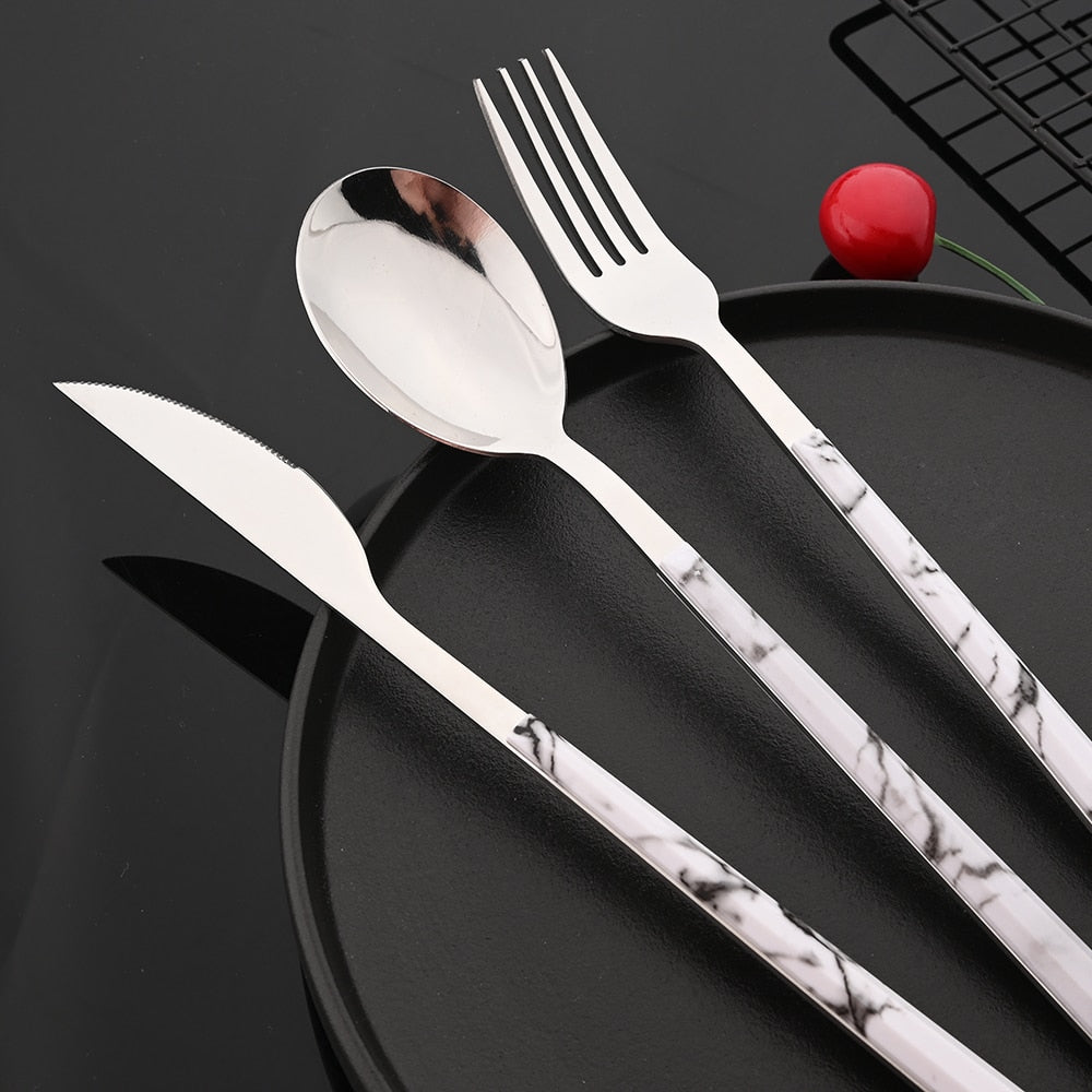 Stainless Steel Cutlery Set Imitation Marble Handle Tableware | Bowlift
