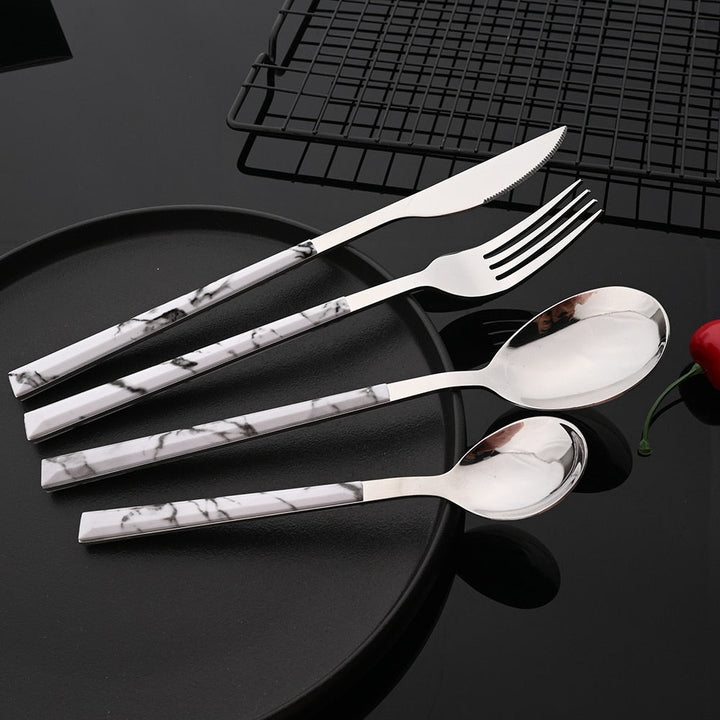 Stainless Steel Cutlery Set Imitation Marble Handle Tableware | Bowlift