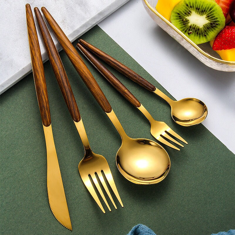 BowLift | Stainless Steel Cutlery Set with Wooden Handle - WoodCraft