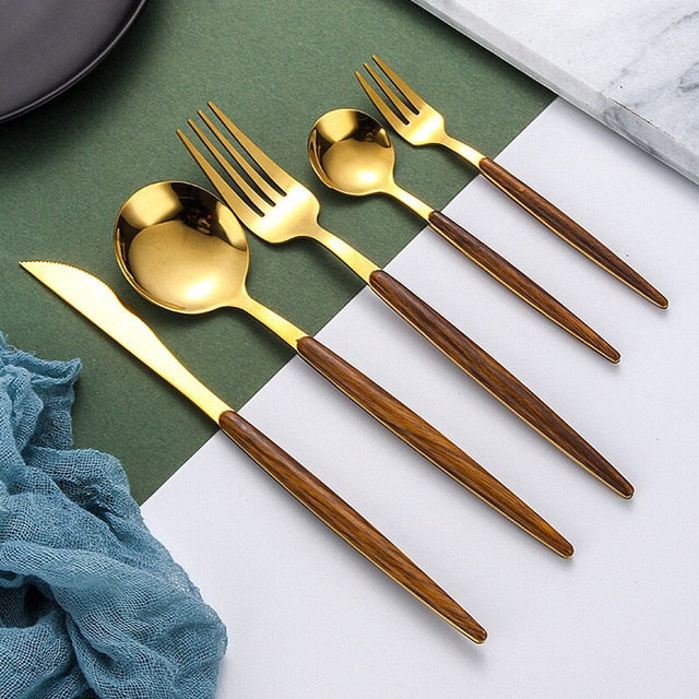 BowLift | Stainless Steel Cutlery Set with Wooden Handle - WoodCraft