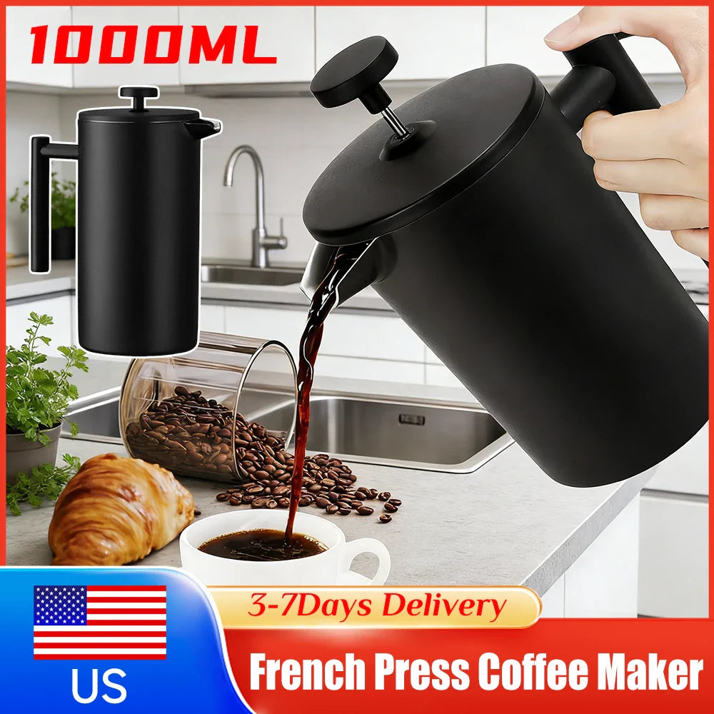 Stainless Steel French Press Double Wall Insulated Coffee Tea Maker | Bowlift
