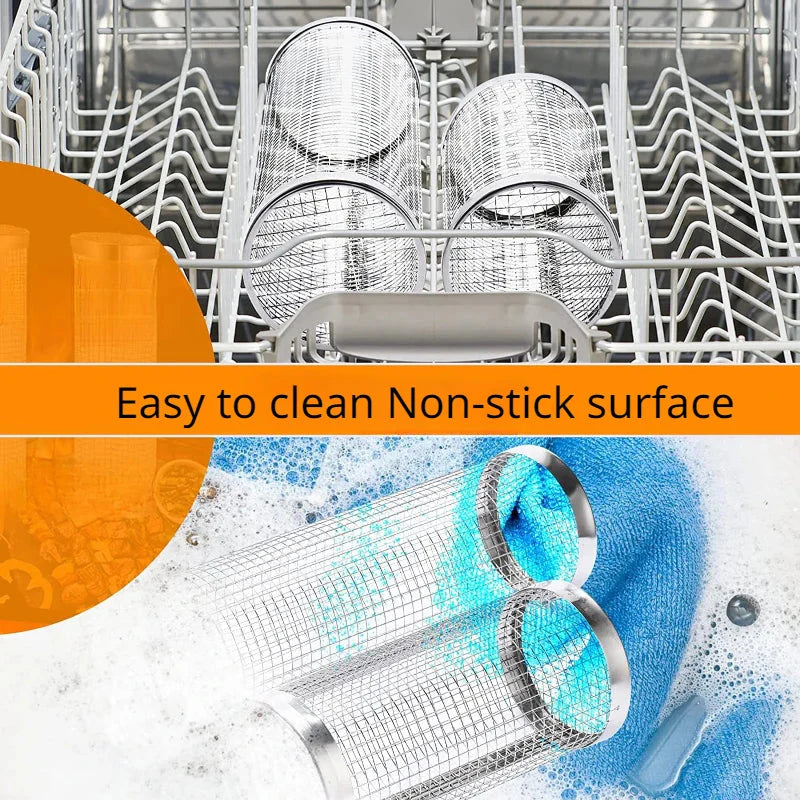 Stainless Steel Grill Basket Portable Barbecue Cage Rolling Grilling Basket | Bowlift