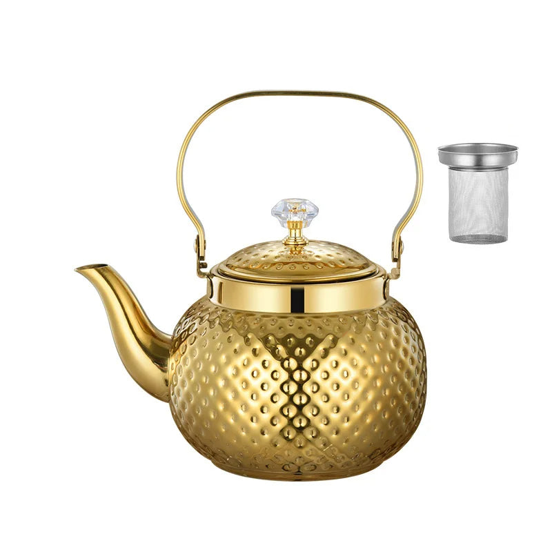 Stainless Steel Kettle Hammered Spherical Tea Pot with Strainer Tea Kettles | Bowlift
