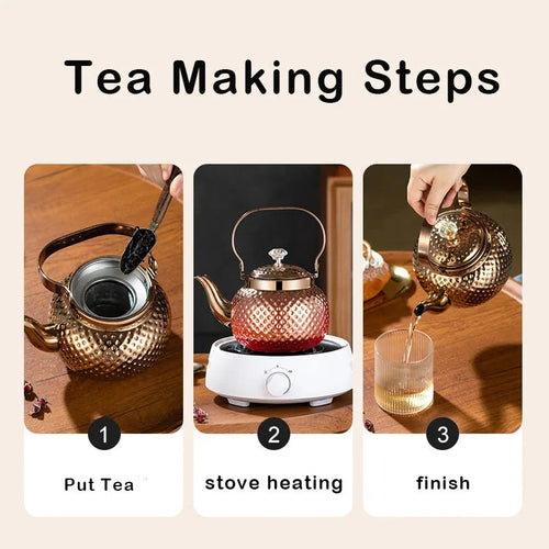 Stainless Steel Kettle Hammered Spherical Tea Pot with Strainer Tea Kettles | Bowlift