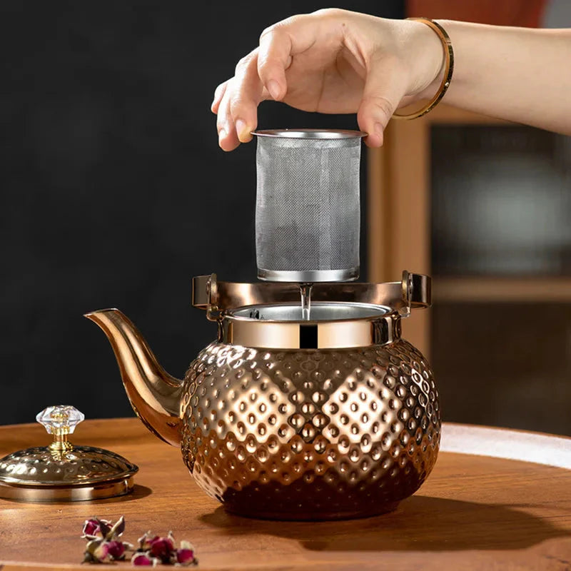 Stainless Steel Kettle Hammered Spherical Tea Pot with Strainer Tea Kettles | Bowlift
