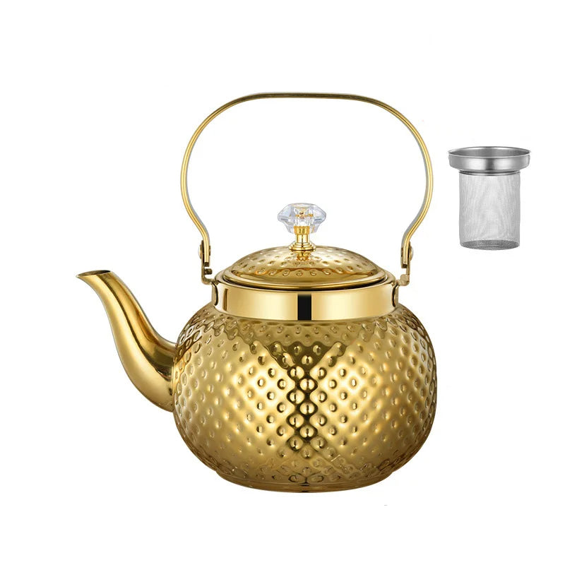 Stainless Steel Kettle Hammered Spherical Tea Pot with Strainer Tea Kettles | Bowlift