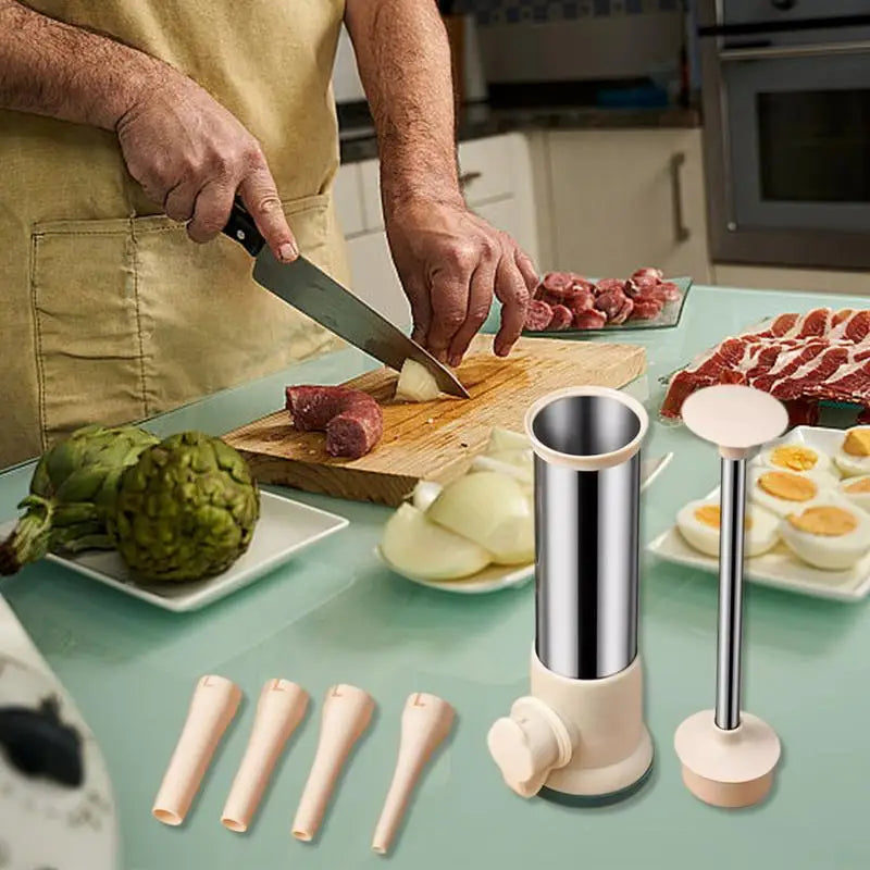 Manual Stainless Steel Sausage Stuffer with 4 Nozzles | Bowlift