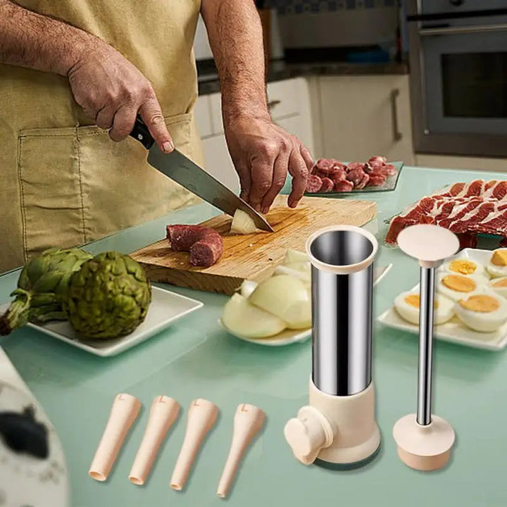 Manual Stainless Steel Sausage Stuffer with 4 Nozzles | Bowlift