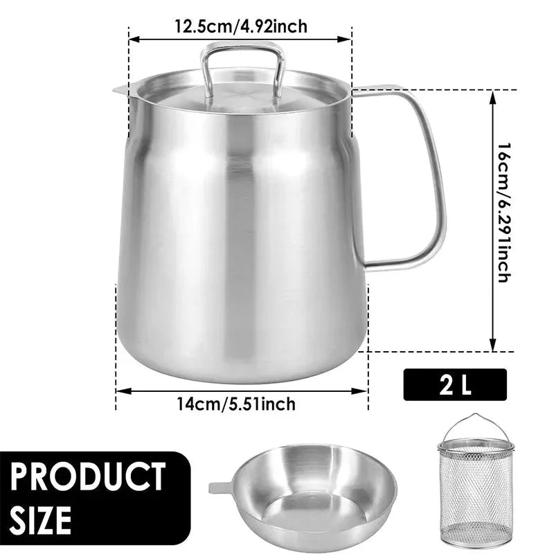 Stainless Steel Oil Filter Pot Oil Storage Pot Grease Keeper with Lid | Bowlift