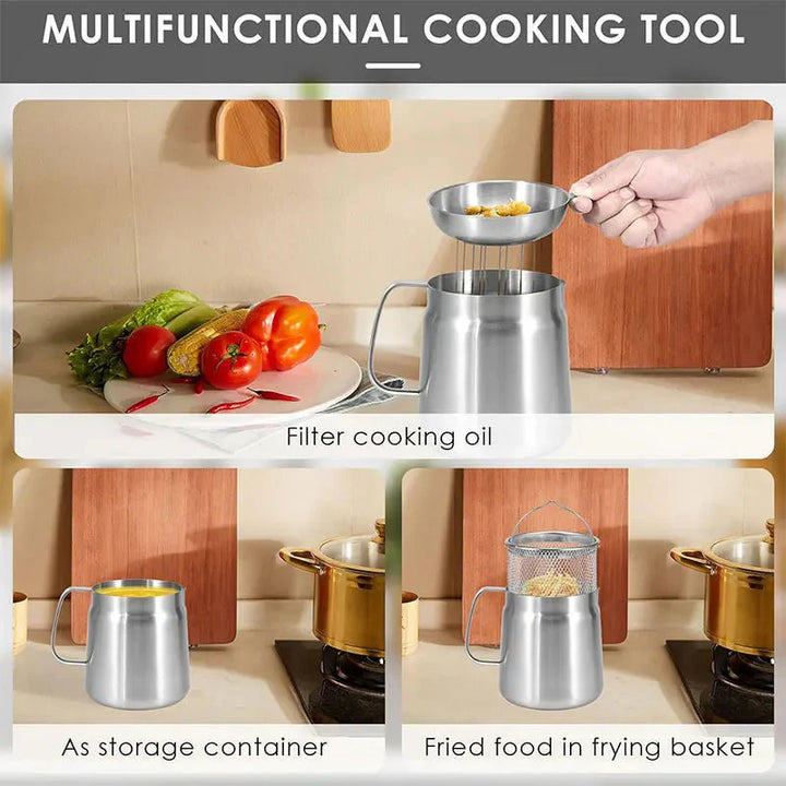 Stainless Steel Oil Filter Pot Oil Storage Pot Grease Keeper with Lid | Bowlift