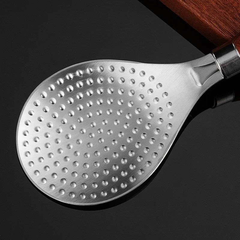 Stainless Steel Rice Scoop with Wooden Handle Non-Stick Rice Spatula | Bowlift