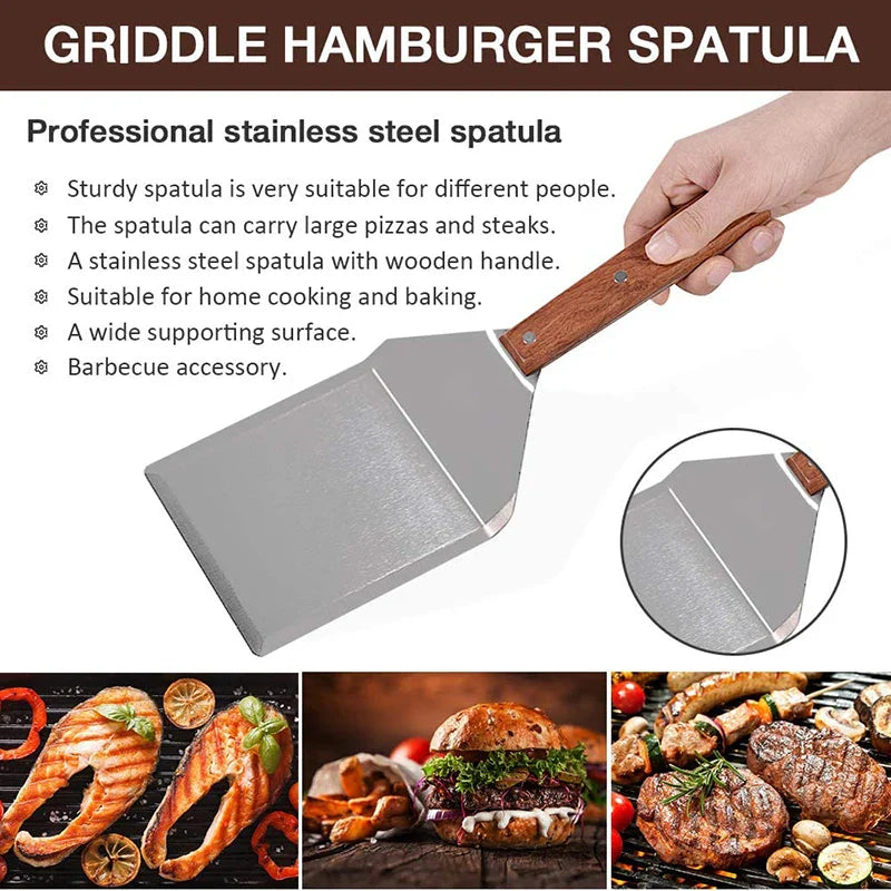Stainless Steel Spatula Scraper with Wooden Handle Grill Flipper | Bowlift