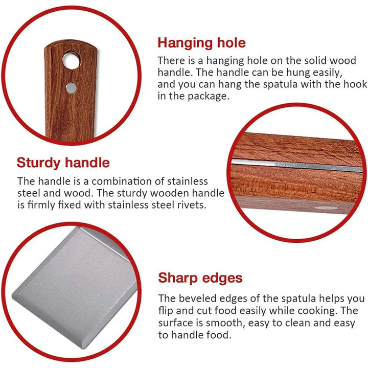 Stainless Steel Spatula Scraper with Wooden Handle Grill Flipper | Bowlift