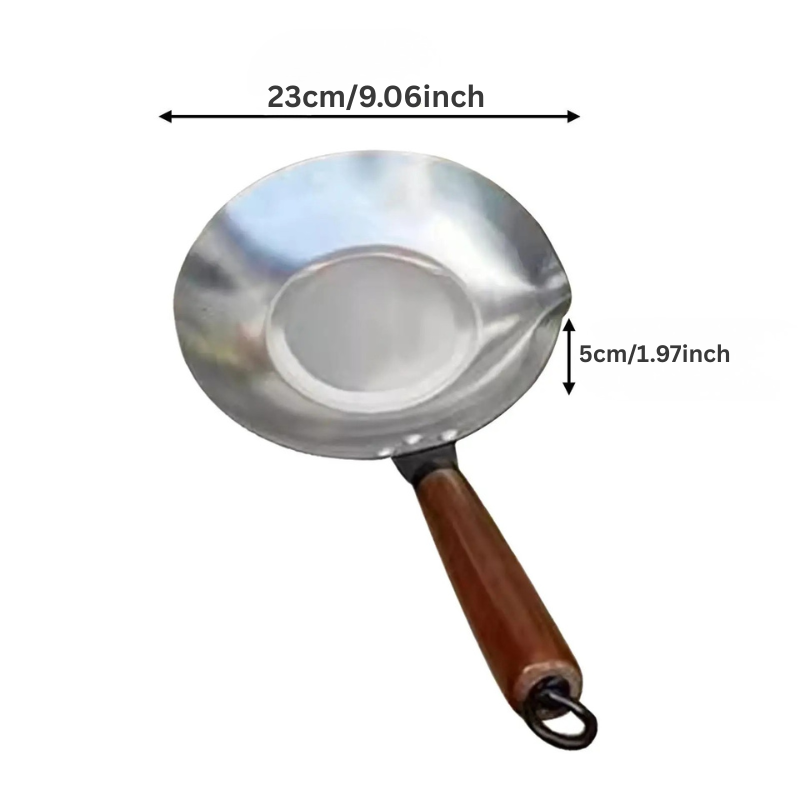 Stainless Steel Sugar Melting Pan Wok with Pour Spout Wooden Handle | Bowlift
