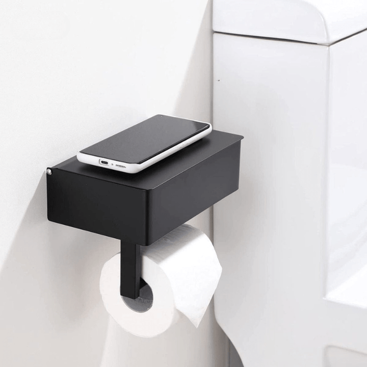 BowLift | SteelDeluxe Toilet Paper Holder – Stainless Steel with Multifunctional Waterproof Storage Shelf for Modern Bathrooms