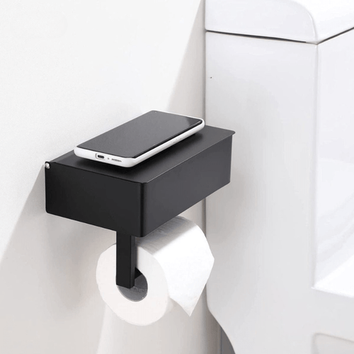 BowLift | SteelDeluxe Toilet Paper Holder – Stainless Steel with Multifunctional Waterproof Storage Shelf for Modern Bathrooms