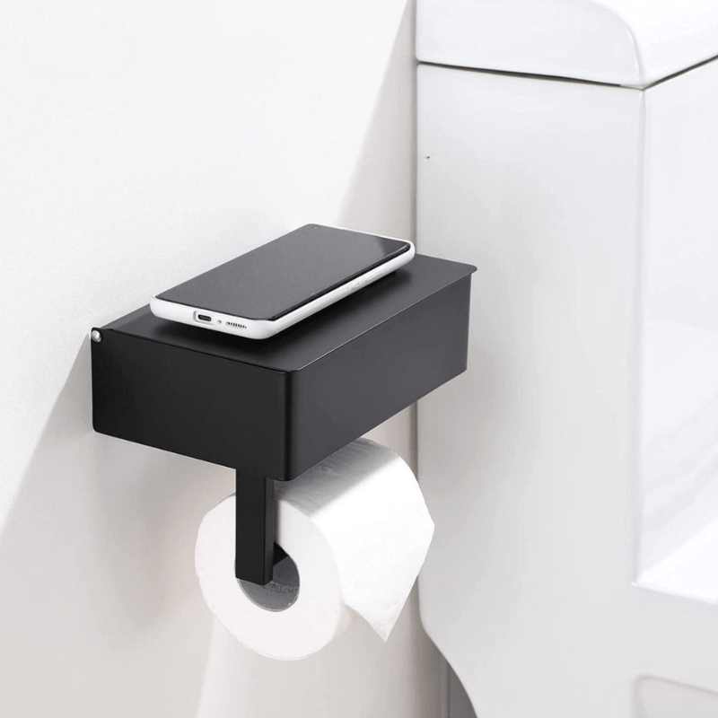 BowLift | SteelDeluxe Toilet Paper Holder – Stainless Steel with Multifunctional Waterproof Storage Shelf for Modern Bathrooms